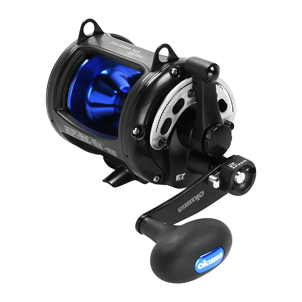 Okuma Solterra SLX Two Speed Closed Frame Lever Drag Reel Saltwater Trolling Reel, SLX-20IIb, 480yds-30lb, Black